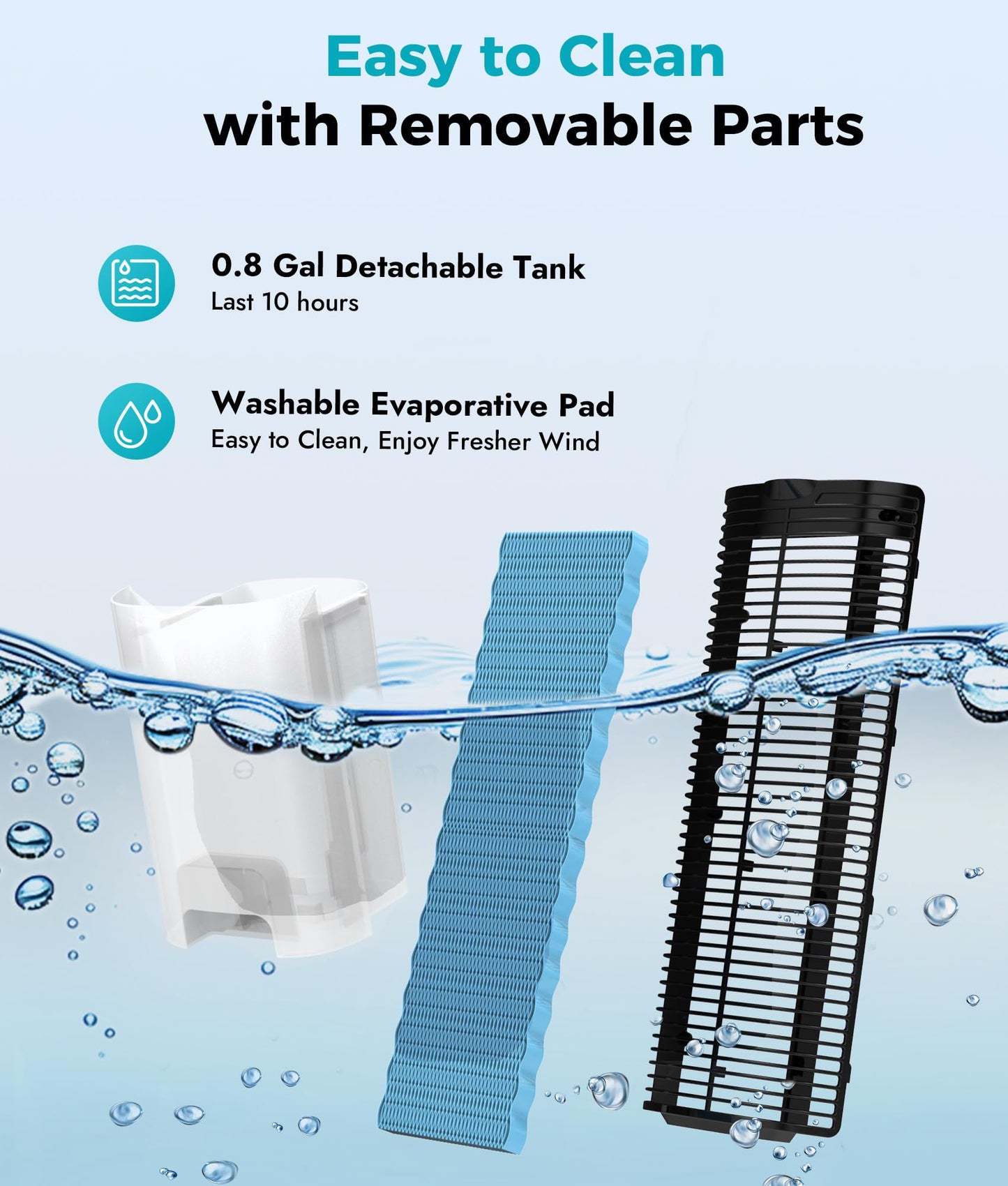 Rellytech Evaporative Air Cooler - Swamp Cooler with 3L Water Tank, 3 Modes & 3 Speeds, Remote Control, 12H Timer, 50° Oscillating Portable Bladeless Cooling Tower Fan For Room Bedroom Office