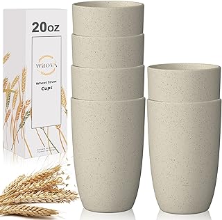 Wrova Wheat Straw Cups 6 PCS Good Alternative to Plastic Reusable Cups 20 oz Unbreakable Drinking Cup Reusable Dishwasher ...
