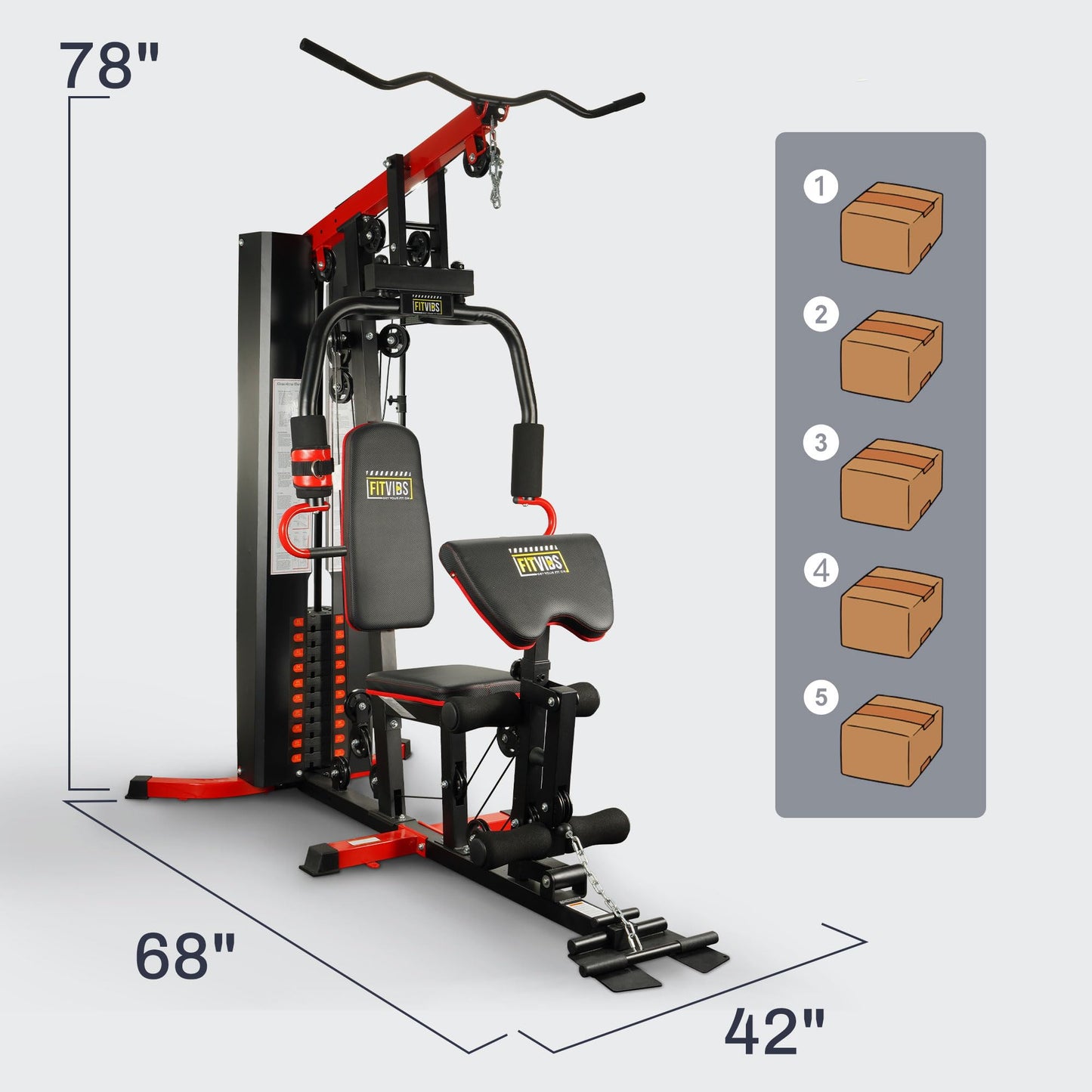 Fitvids Multifunctional Home Gym Equipment with 122.5 lbs Weight Stack, Full Body Workout Weight Machine Strength Training Exercise Equipment with Pulley System & Leg Press, All-in-One Workout Station