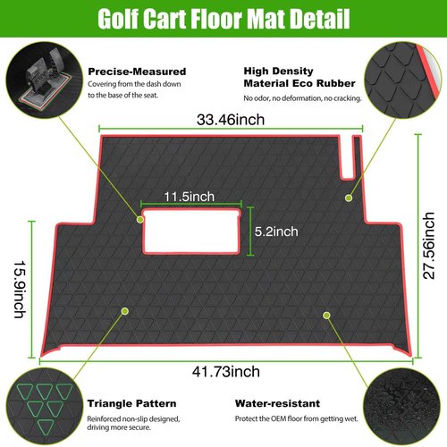Club Car Precedent Golf Cart Full Coverage Floor Liner Mat, fits Club Car Precedent (2004-2023), Onward & Tempo (2017-2023), Villager & V4L (2019-2023), Durable Anti-Slip Rubber, Black with Red Trim