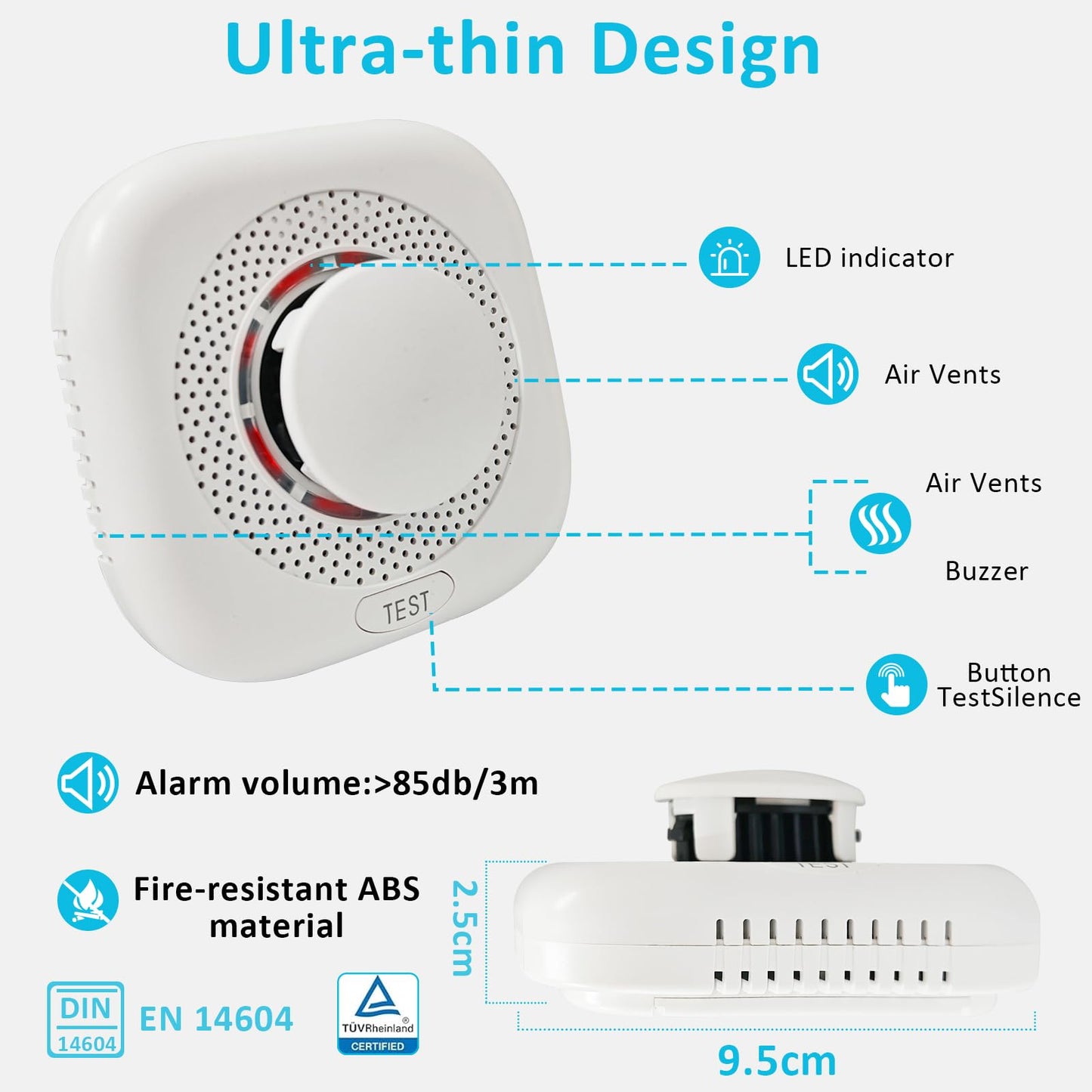 Smoke Alarm 2 Pack,Smoke Detector for Home with Test Button & Silence Button,Fire Alarm with LED Indicator,Ionization Smoke Alarm Battery Operated