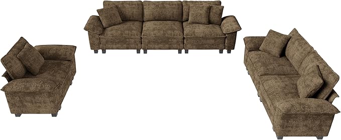 MIXPATIO U-Shaped Cloud Modular Sofa Set, Deep Seat 3-Piece 6-Seater Sectional Couch & Removable Arms, Plush Chenille for Living Room - Taupe