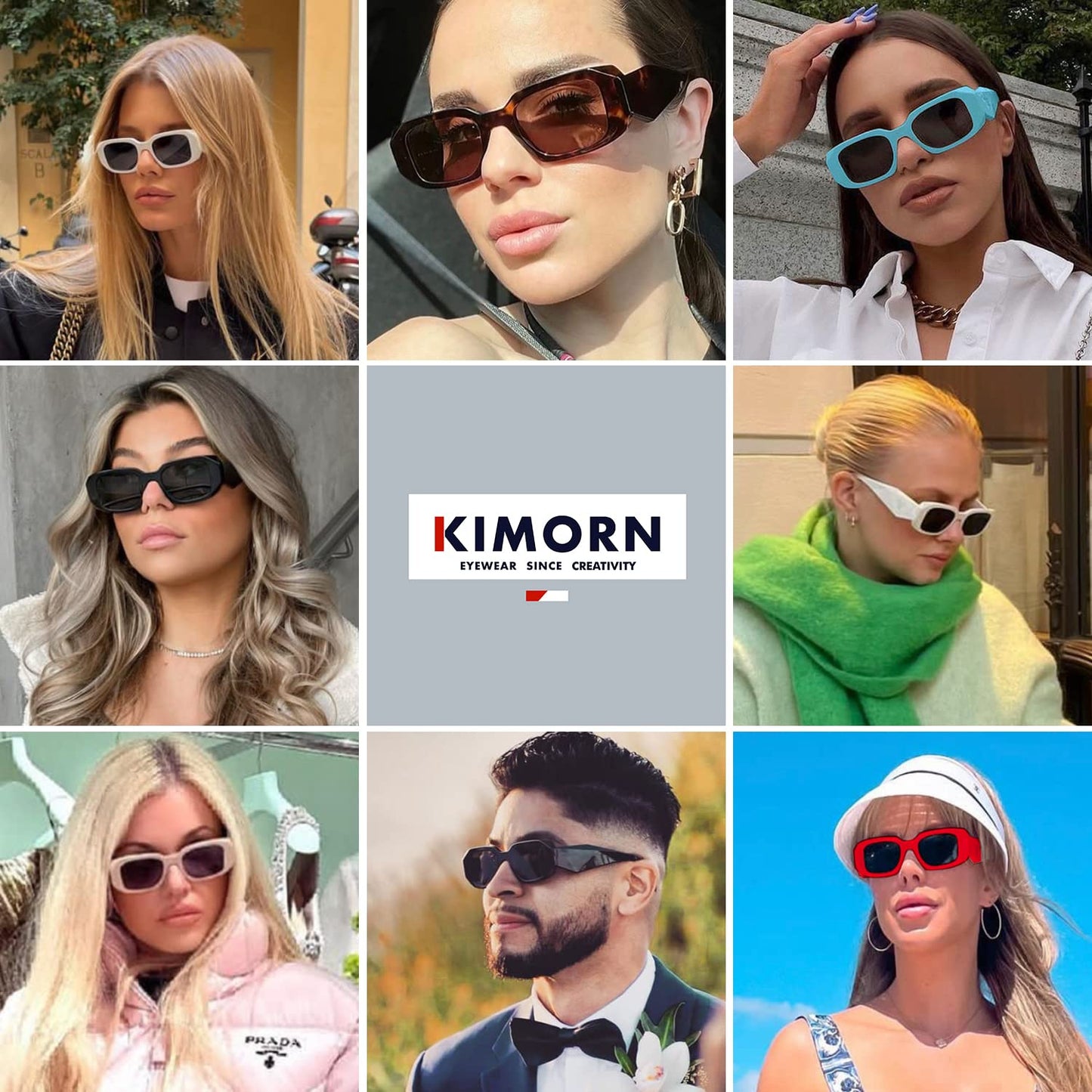 kimorn Rectangle Sunglasses for Women Men Trendy Retro Trendy Sun Glasses 90’s Vintage Square Frame K1307 (Black)
