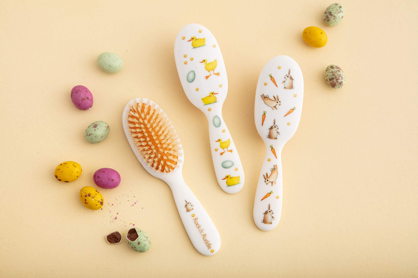 Rock & Ruddle Soft White Natural Boar Bristle Hairbrush for Babies and Young Children. Perfect for Fine Hair Detangling and Smoo