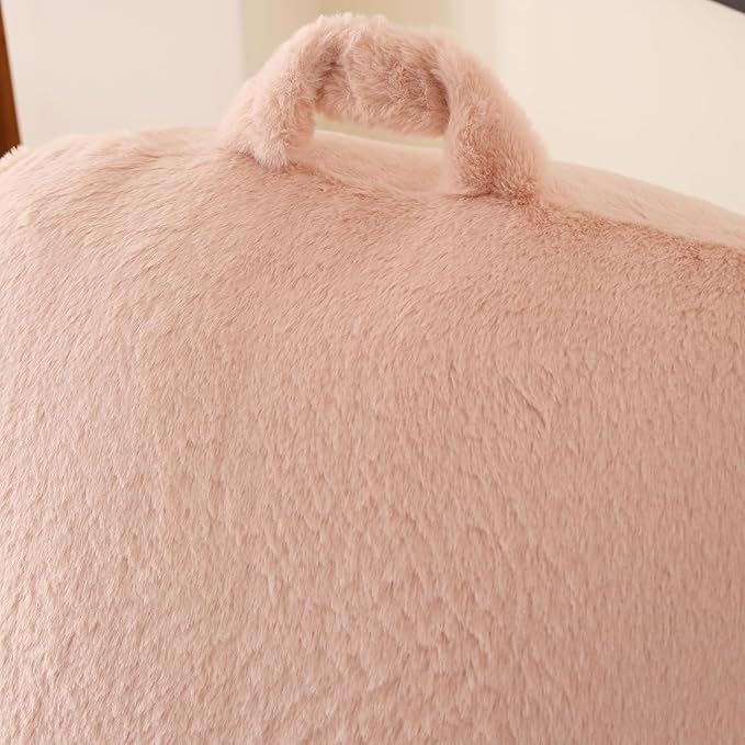 PAJEO Reading Pillow for Sitting in Bed, Large Backrest Reading Pillow with Arm Rest,Back-Rest Support Cushion for Sit Up on Couch, Sofa, and Floor, Dorm Essentials (Shell Pink Faux Fur, Large(19"))