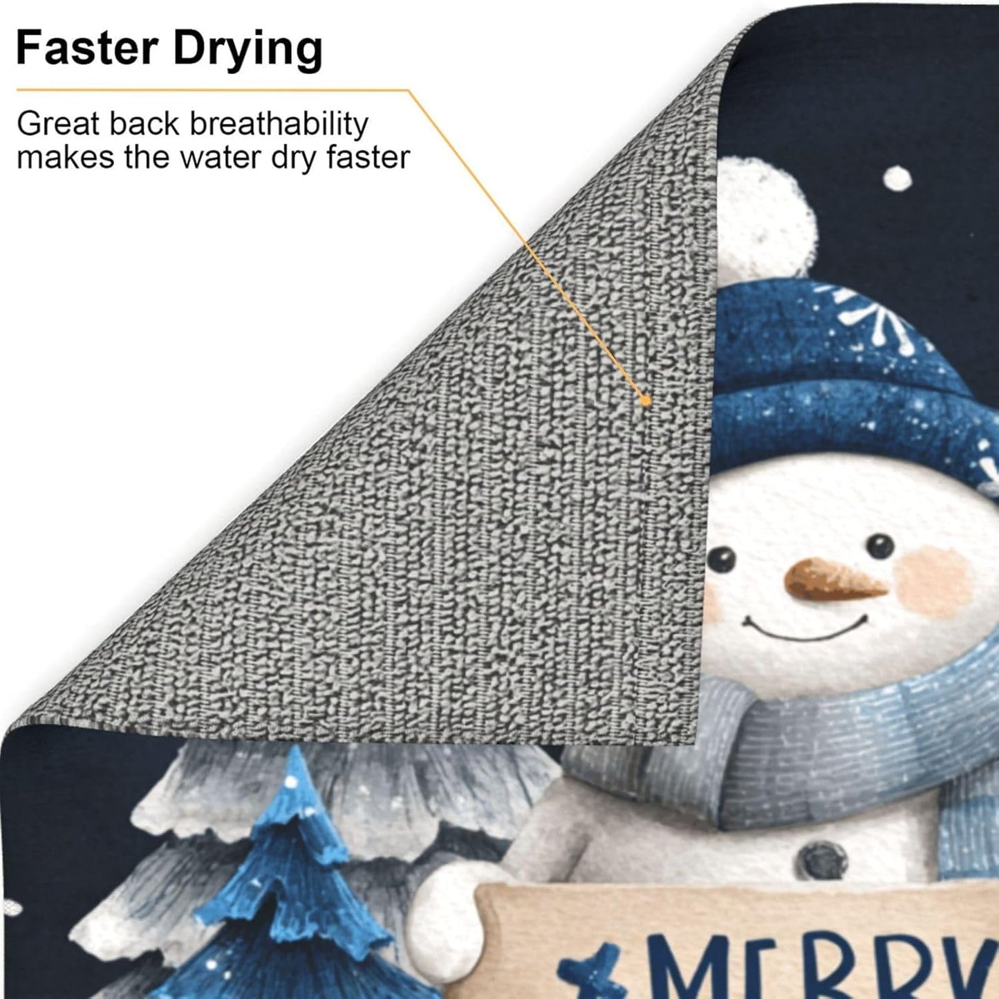 Dish Drying Mat Snowman Christmas Black Absorbent Microfiber Non Slip Quick Dry Heat Resistant Holiday Decorative Kitchen Counter Mat for Plates Cups Glasses 16x18 Inch