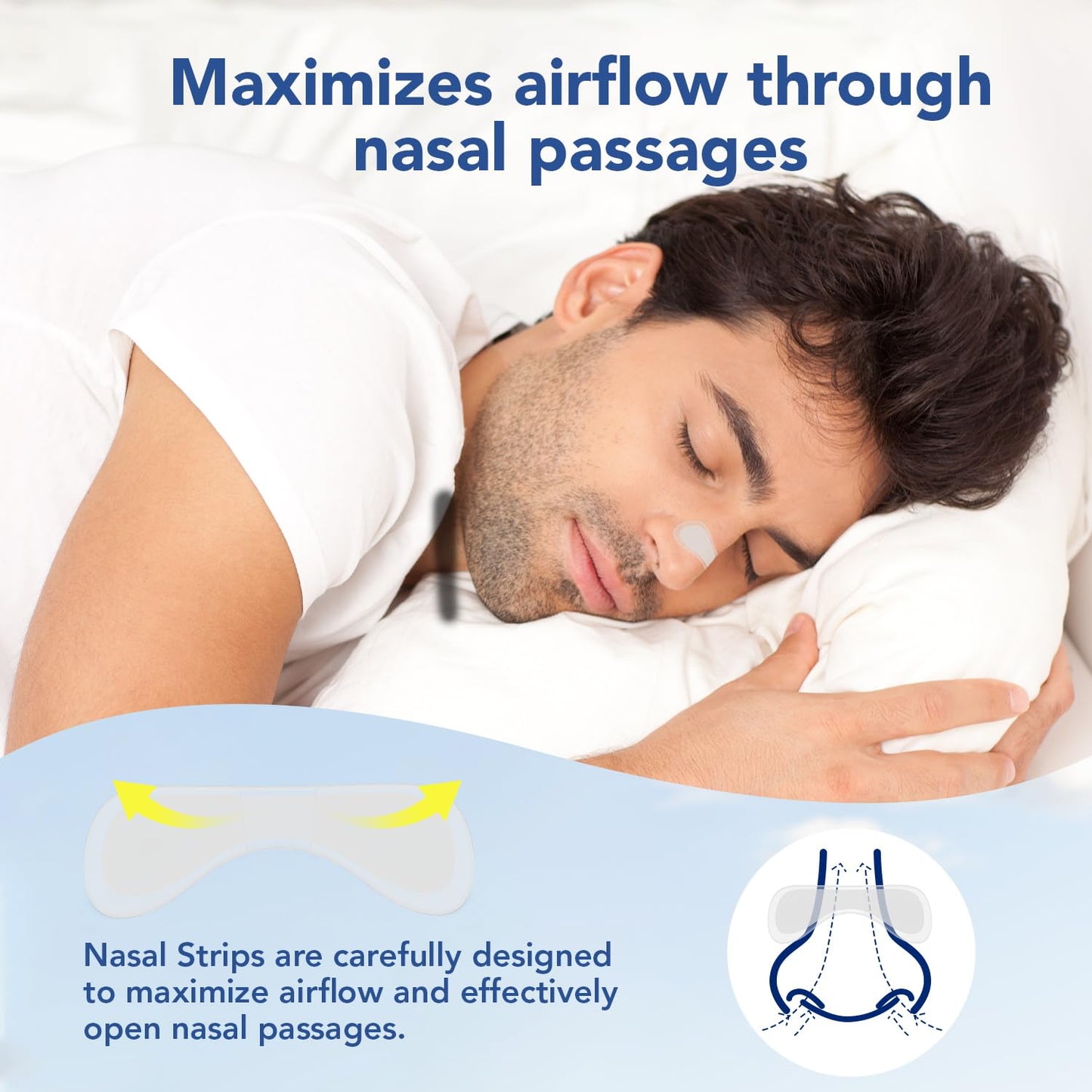 60 Pcs Nasal Strips for Snoring - Extra Strength Nose Strips for Breathing with Strong Adhesion - Sweat Resistant Design for All Day Use - Improves Sleep and Workout Performance - Clear