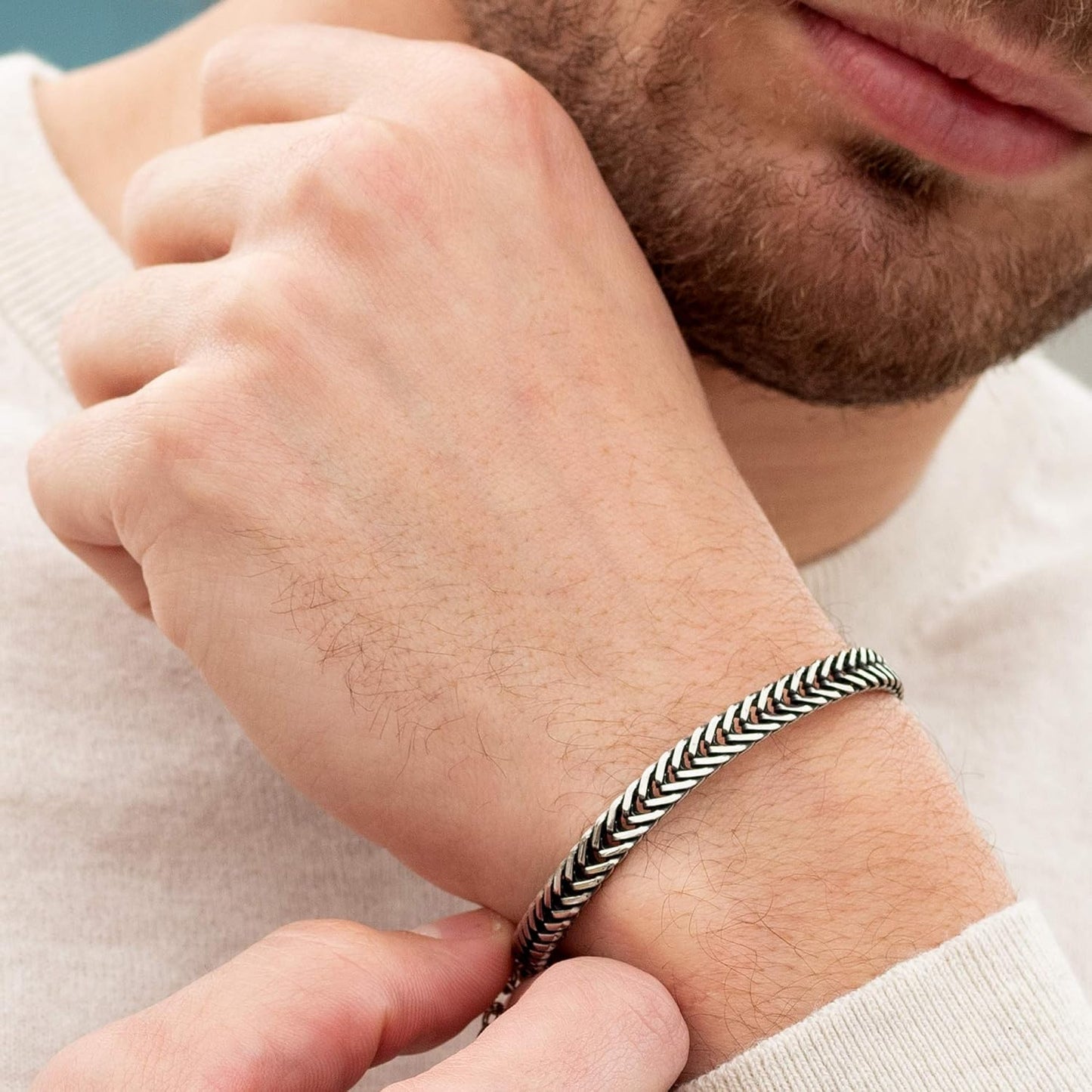 Galis Promise Bracelet For Boyfriend - Premium Stainless Steel Mens Bracelet, Silver Plated Non Tarnish - Romantic Gift Set with Message Card - Birthday, Anniversary, Valentine's Day