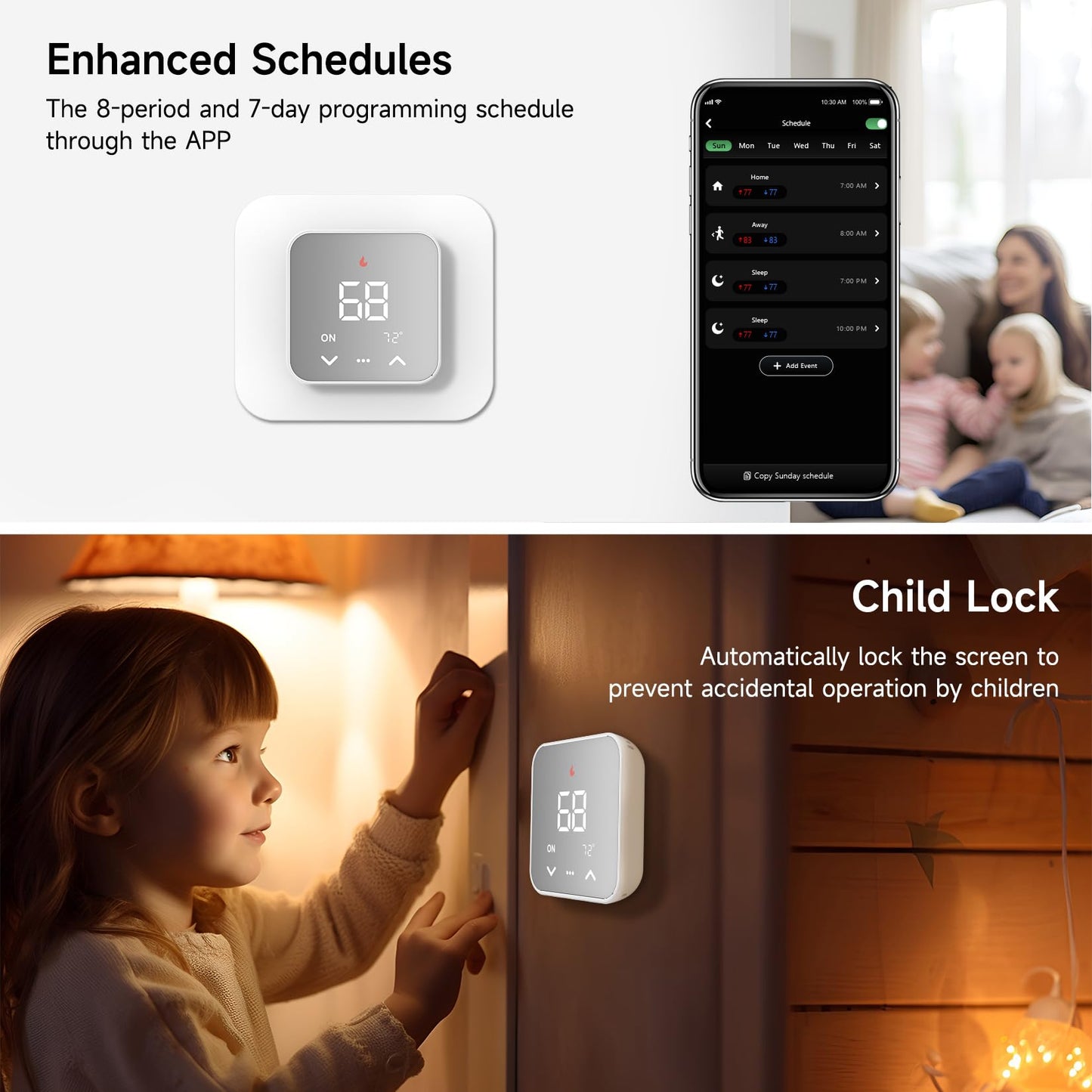 WiFi Smart Thermostat for House with C-Wire Adapter, Programmable Thermostat Compatible with Alexa and Google Assistant,Remote Control Tuya/Smart Life, Energy Saving, C-Wire Require