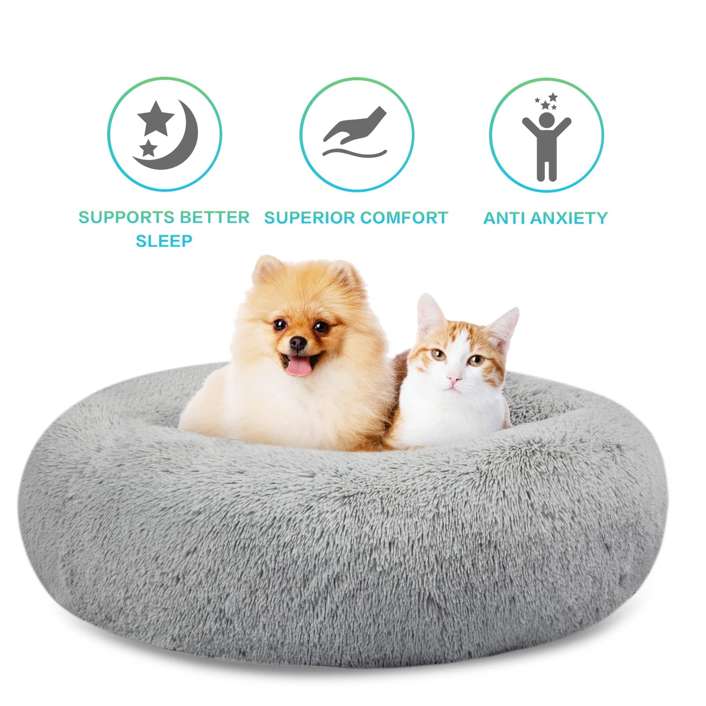 SAVFOX Plush Calming Dog Beds, Donut Dog Bed for Small Dogs, Medium, Large & X-Large, Comfy Cuddler Dog Bed and Cat Bed in Faux Fur, Washable Dog Bed, Multiple Sizes S-XXL