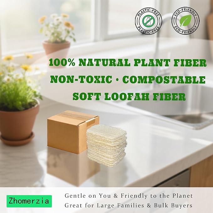 Natural Loofah Dish Sponge,Compostable, Kitchen Sponge,All-Purpose,Non-Toxic,Plant-Based,Eco-Friendly (Pack of 30)