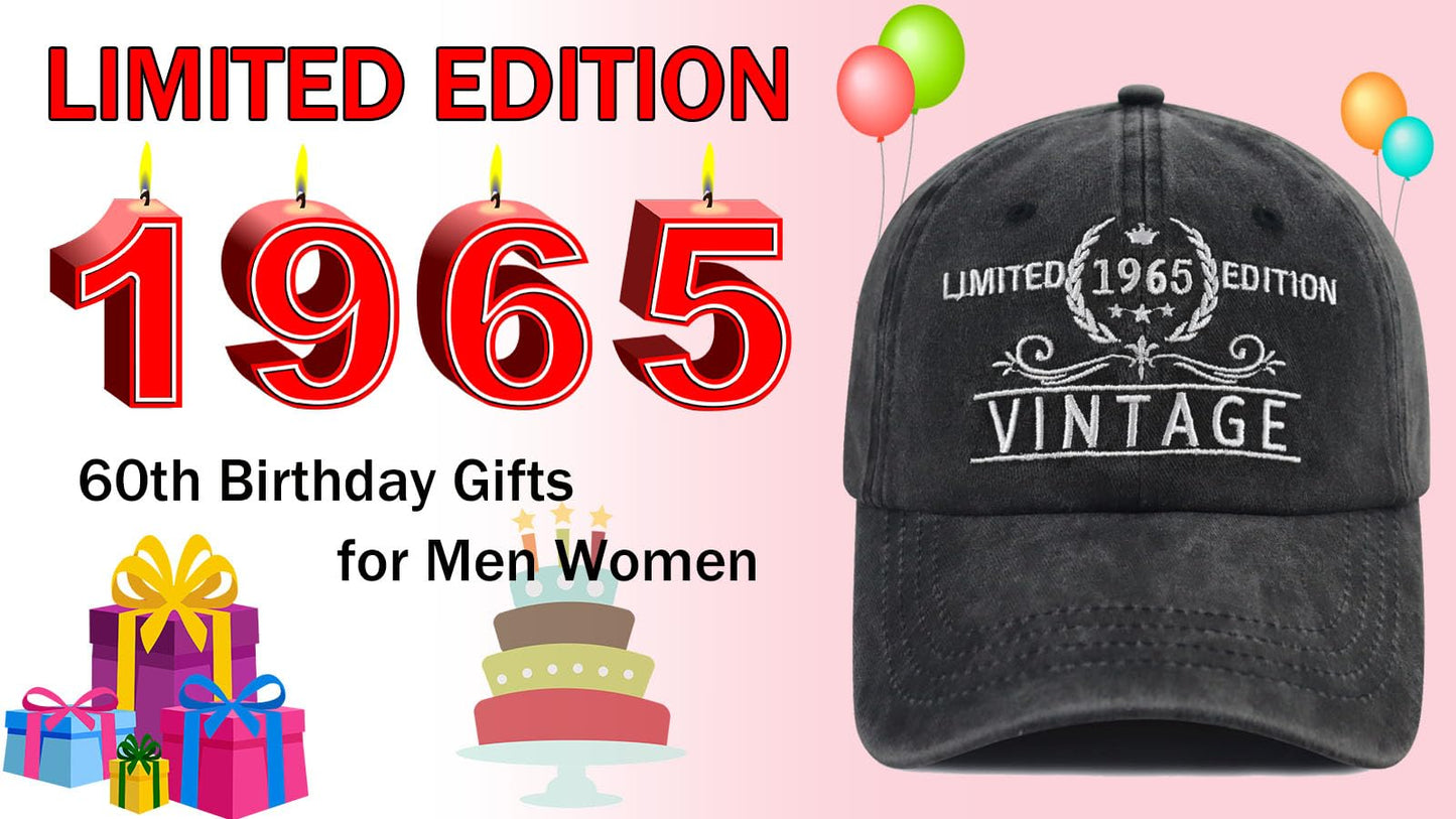 60th Birthday Gifts for Women Men, Funny Limited Edition 1965 Hat, Christmas 60 Years Old Birthday Decorations Baseball Cap for Dad Mom Grandpa Grandma Friends