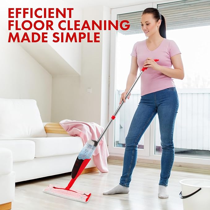 Premium Spray Mop for Floor Cleaning - 10 Disposable Sheets, Hard Wood Floor Cleaner for Mess Free Mopping and Shining