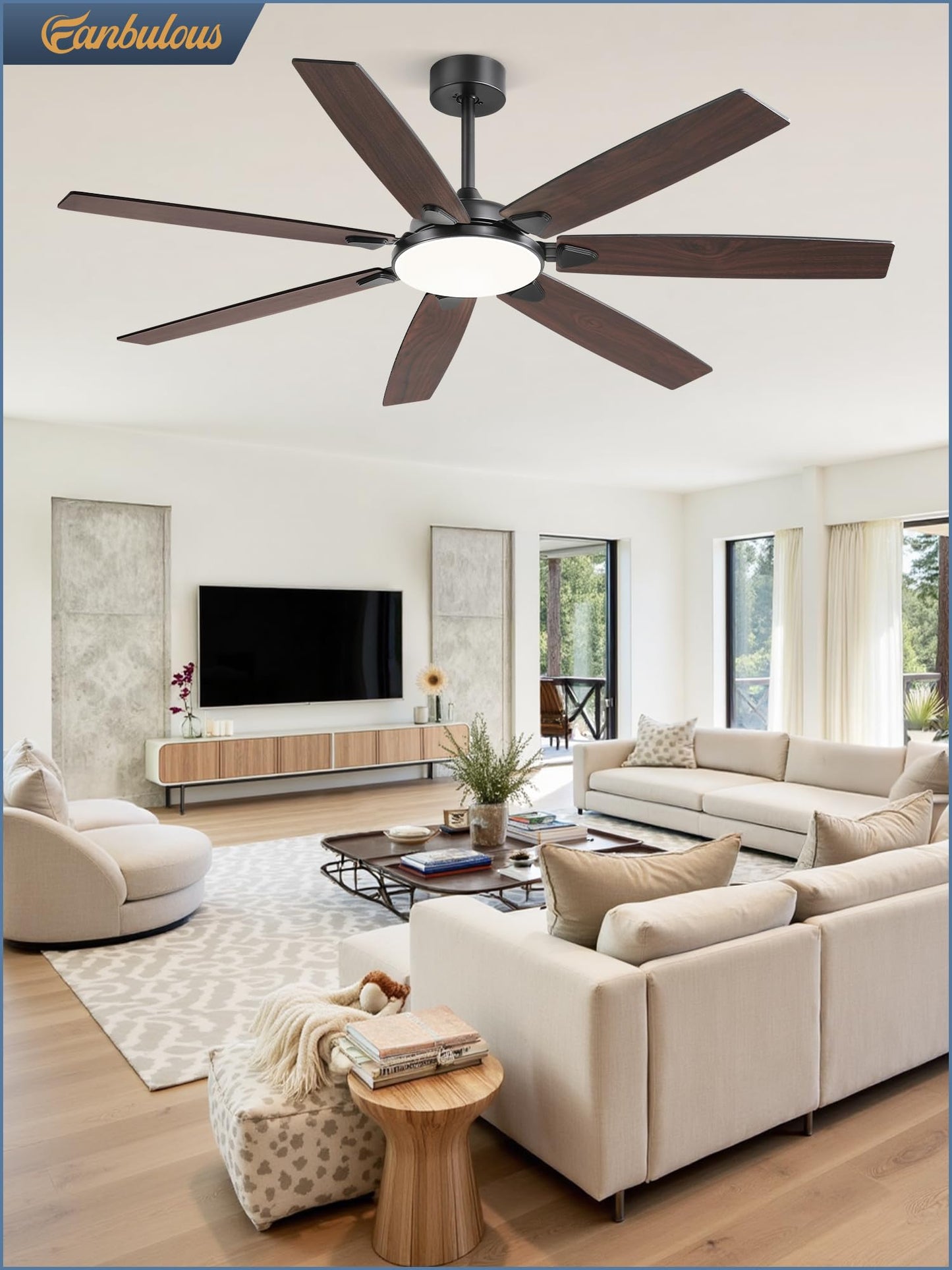 Fanbulous 62 Inch Large Ceiling Fans with Lights and Remote, Black Modern Ceiling Fan with 3CCT LED Light, Quiet DC Motor,Indoor/Outdoor Ceiling Fan with 7 Dual Finish Blades for Living Room, Patio