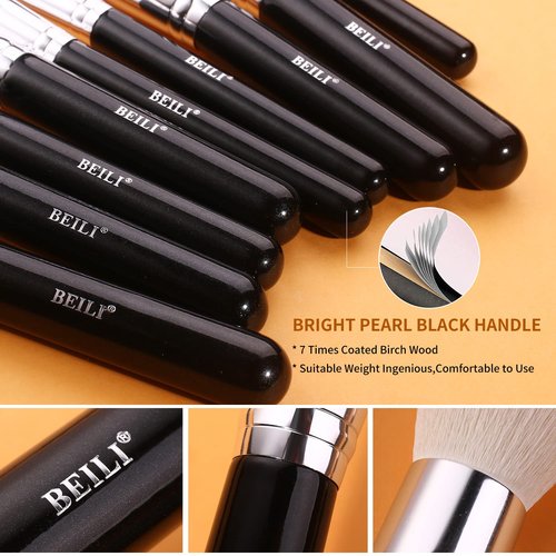 BEILI Makeup Brushes 42pcs Makeup Brush Set Premium Goat Synthetic Hair Kabuki Foundation Blending Brush Face Powder Blush Concealers Eye Shadows Make Up Brushes Kit with Case(Black)