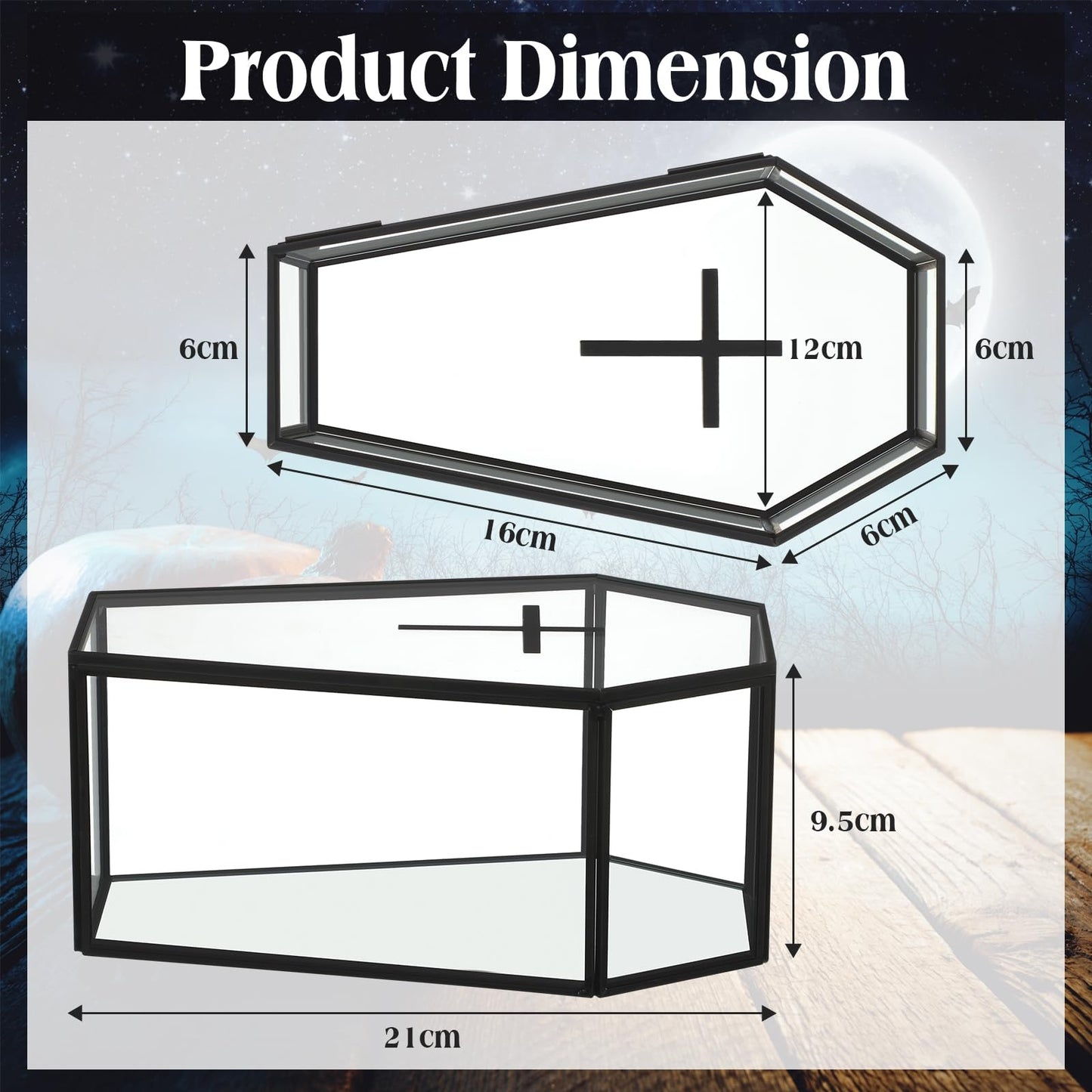 Sasylvia 2 Pcs Glass Coffin Box Coffin Jewelry Box Coffins Terrarium Gothic Jewelry Boxes with Lid Coffins Decoration for Party