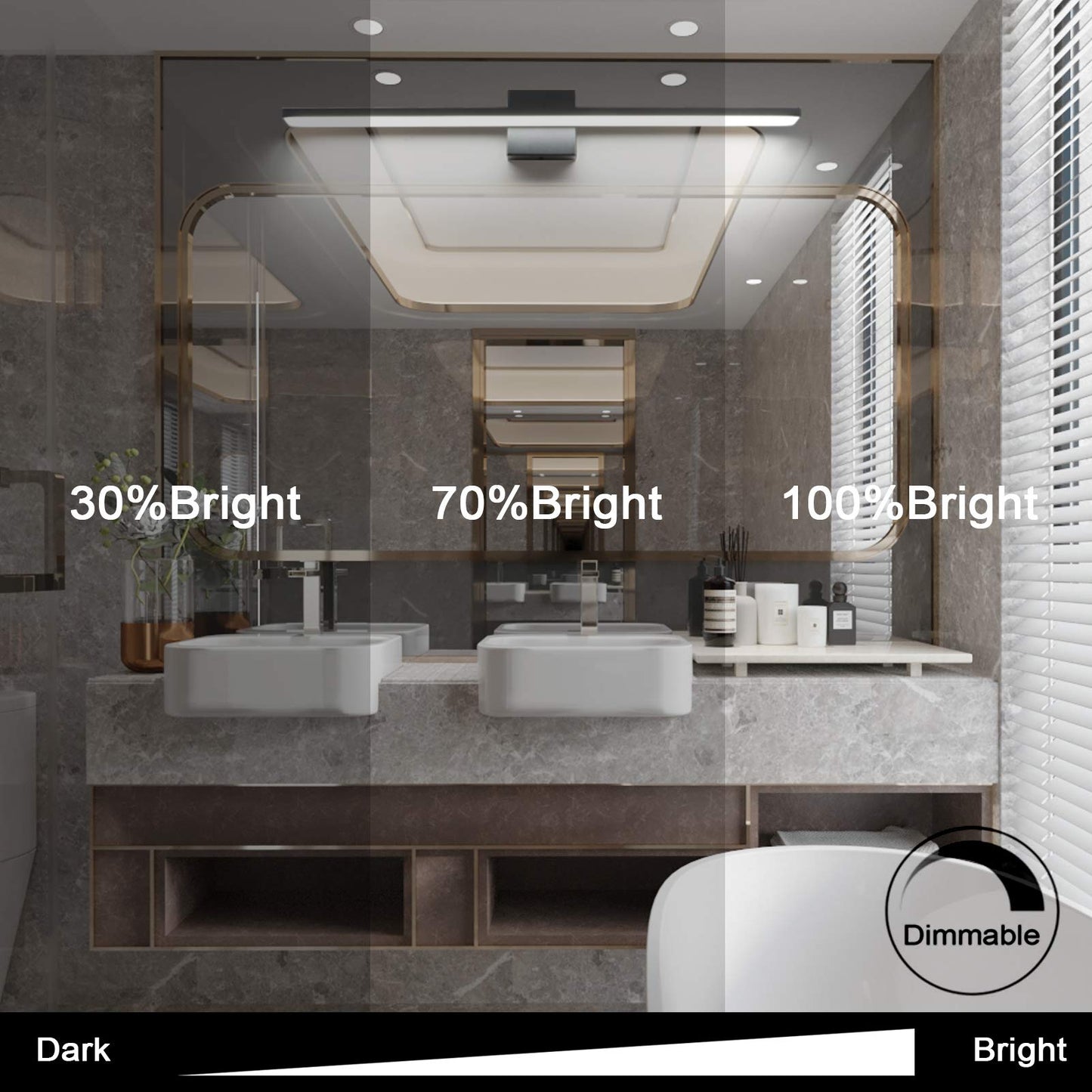 Ralbay 31.5inch Dimmable Modern LED Black Vanity Light 28W Frosted Aluminum for Bathroom Vanity Lighting Fixtures Cool White 6000K