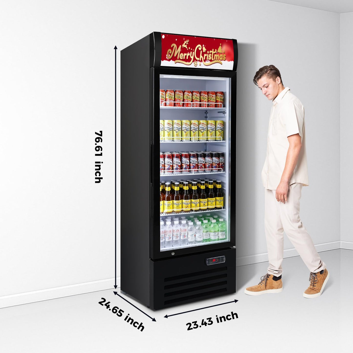 Bluelinecool Commercial Refrigerator Beverage Cooler, 12.5 Cu.Ft Display Refrigerator with Glass Door, Drink Fridge with Led Light, 4 Adjustable Shelves, Merchandiser Refrigerator for Beer, Bar, Shop