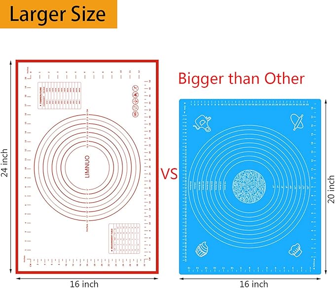 Silicone Baking Mat,Non Stick Rolling Dough with Measurements for Pie Pizza Cookies Fondant Making,Extra Thick Non Slip Silicone Pastry Mat