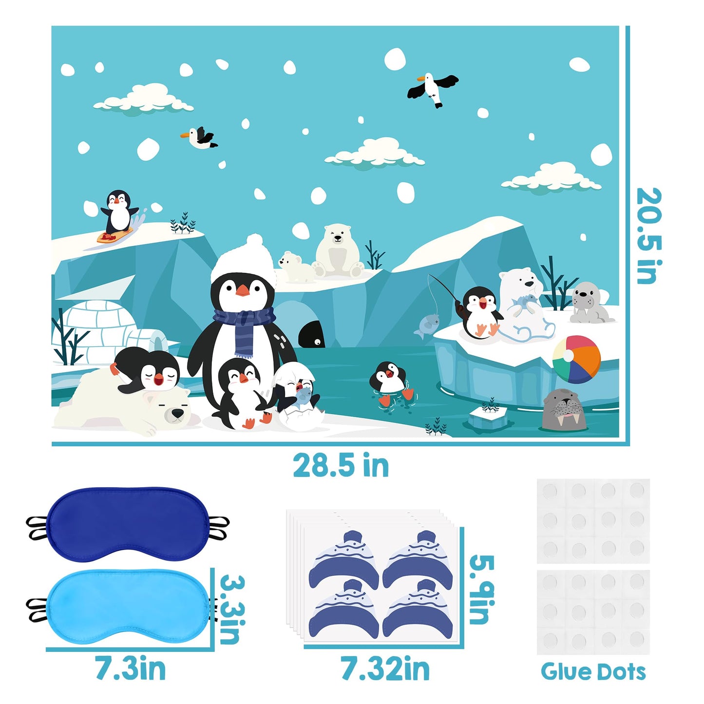 EmmgHen Pin the Hat On the Penguin Party Game Poster with Stickers Fun Winter Polar Arctic Animals Themed Activities Party Decorations Supplies for Christmas Holiday New Year Birthday Family Gathering