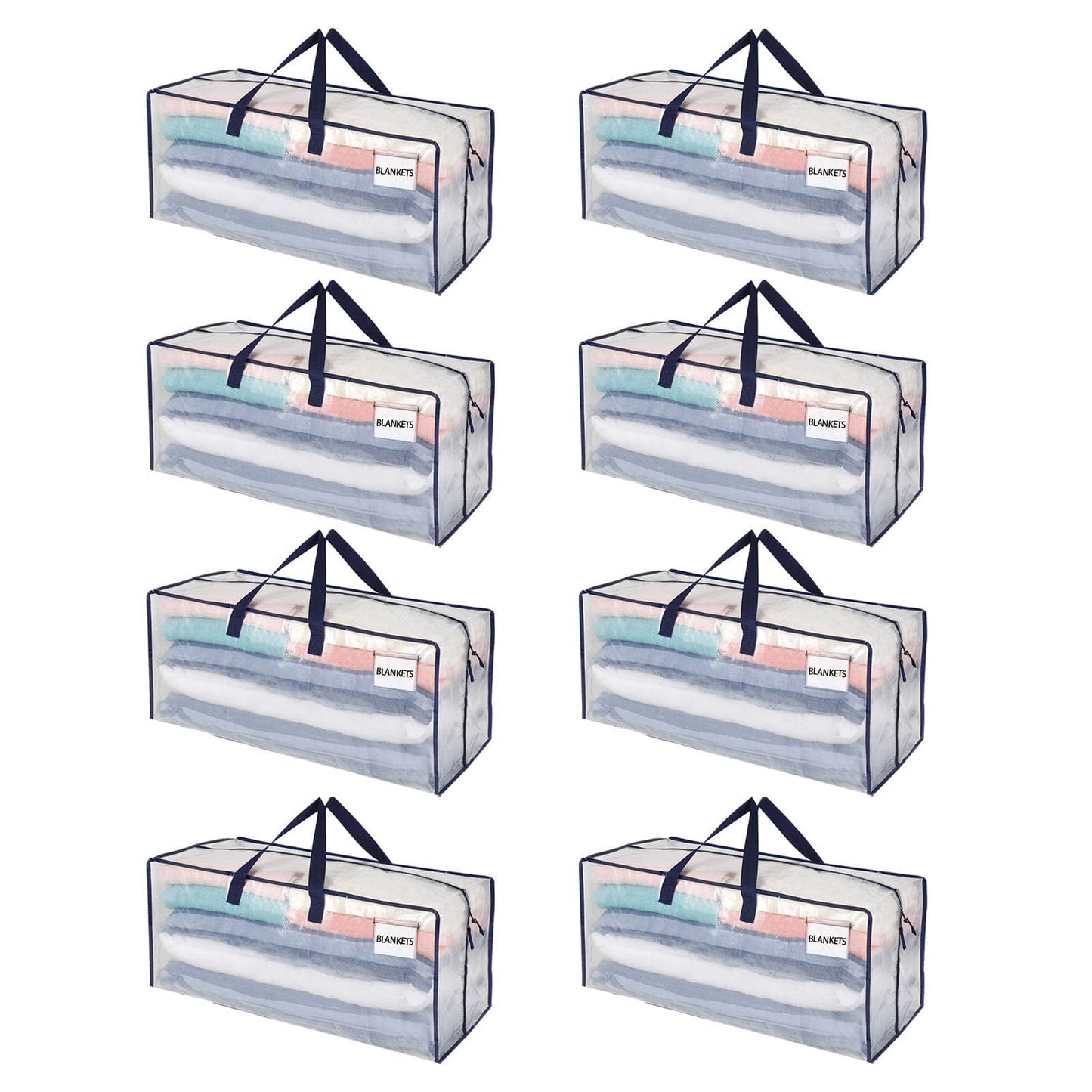 VENO 8 Pack Moving Bags w/Backpack Straps, Heavy Duty, Moving Boxes Alternative, Packing Supplies, Large Storage Totes for Dorm Room Essentials with Zipper for Clothes (Clear, 8 Pack)