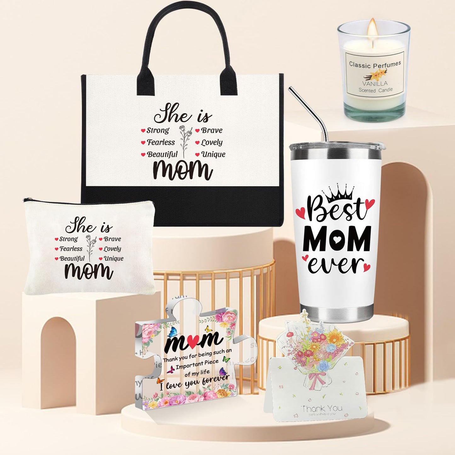 Nigifter Gifts for Mom, 6 PCS Mom Birthday Gifts from Son Daughter, Reusable Grocery Tote Bags Set for Birthday Christmas Mothers Day New Mum