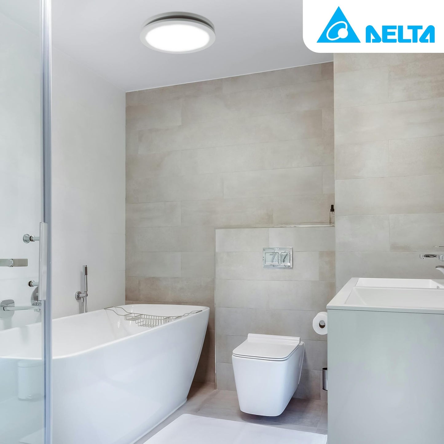 Breez Delta Integrity 100 Cfm Exhaust Bath Fan, Led Edge-Lit Flat Round Panel Light, Energy Efficient Quiet Operation Ceiling Mo