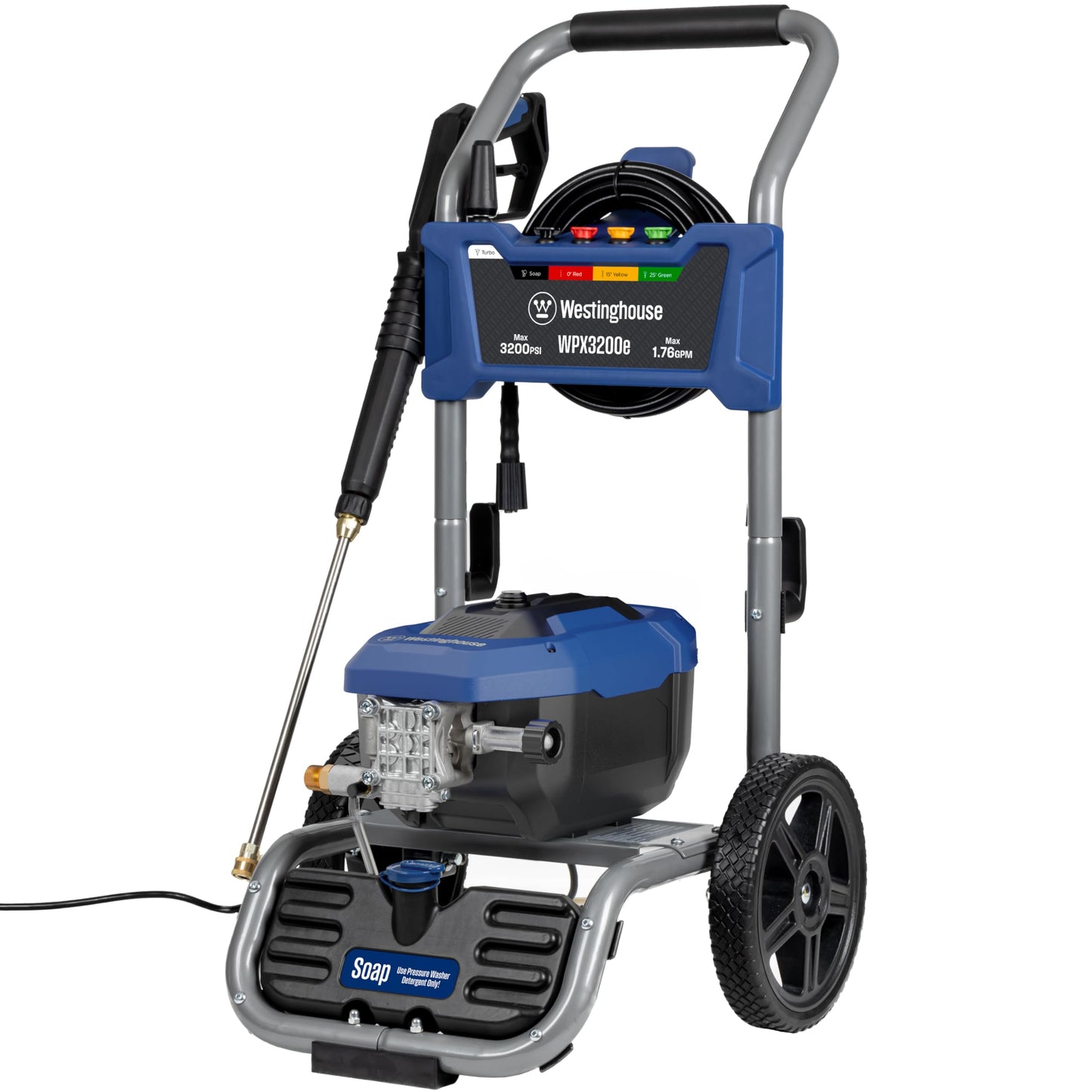 Westinghouse WPX3200e Electric Pressure Washer, 3200 Max PSI and 1.76 Max GPM, Universal Motor, Onboard Soap Tank, Spray Gun and Wand, 5 Nozzle Set, for Cars/Fences/Driveways/Homes/Patios/Furniture