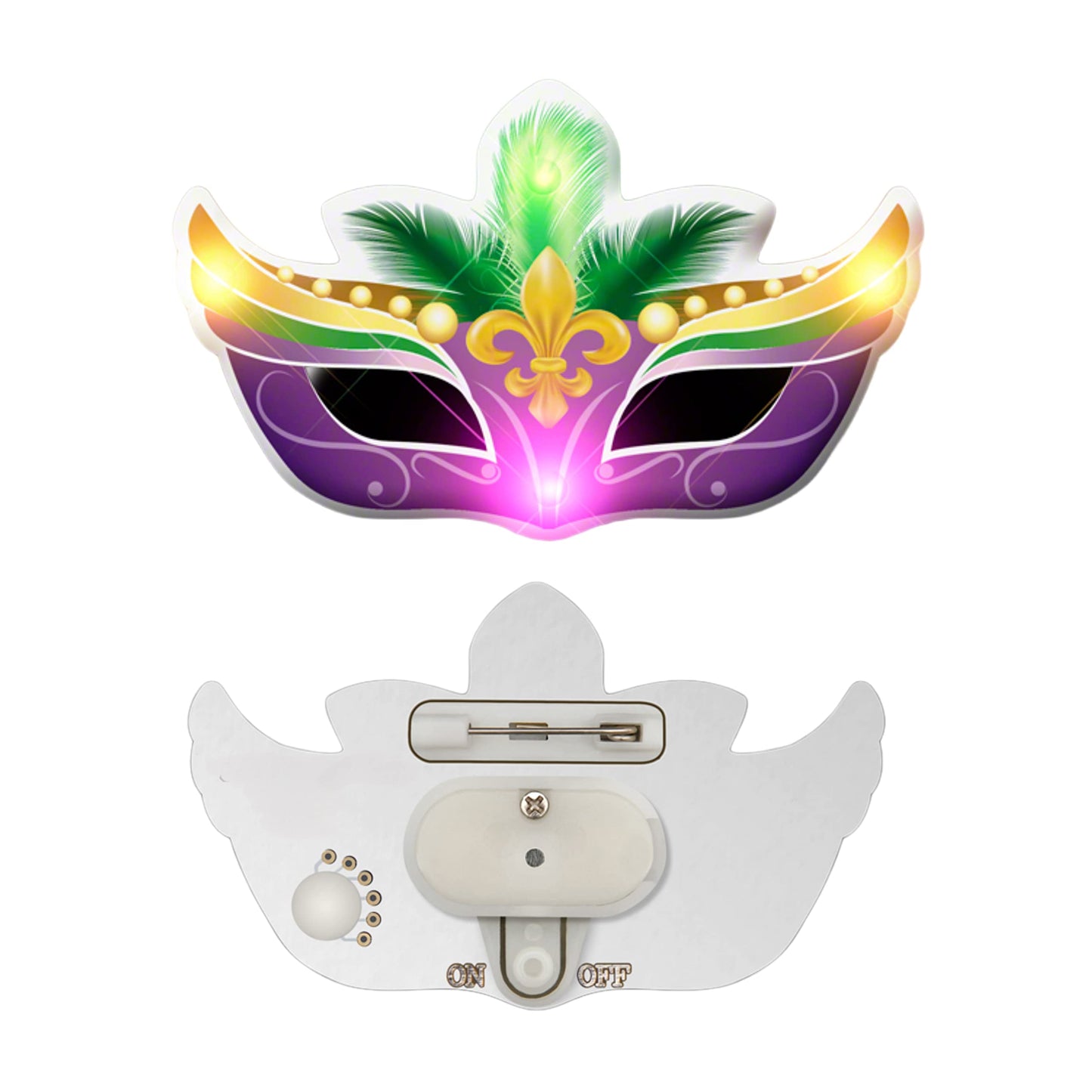 Mardi Gras Mask Flashing Body Light Lapel Pins by Blinkee