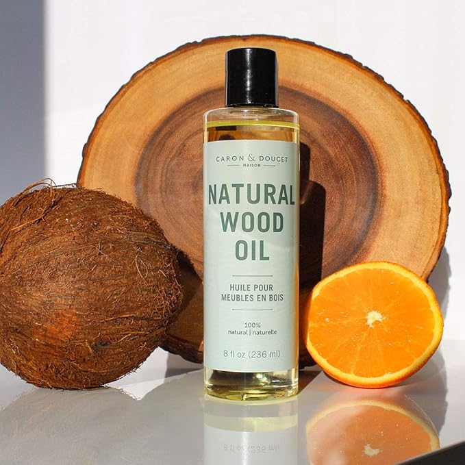 CARON & DOUCET - Natural Wood Conditioning Oil - 100% Plant Based Wood Conditioning and Polishing Oil - Orange Scented - Suitable for Natural Furniture (8oz)