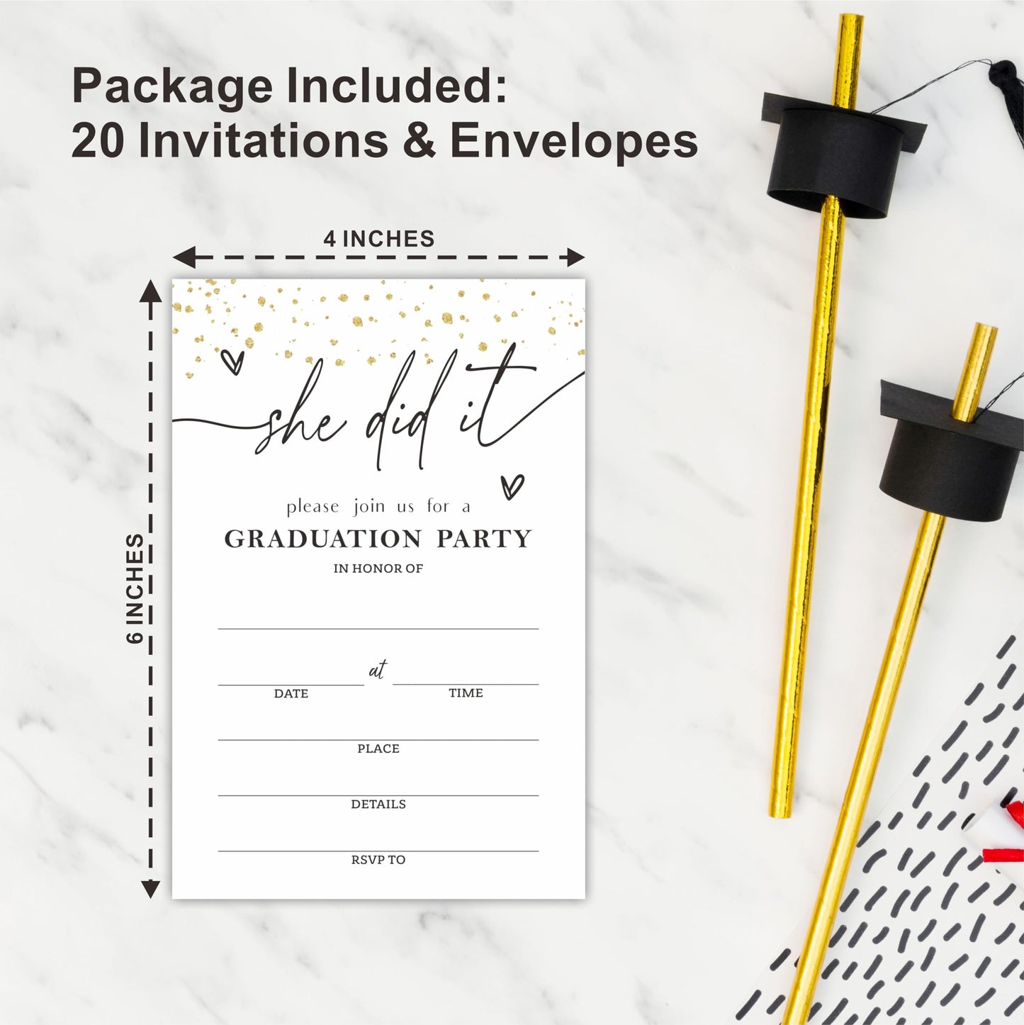 NYCTUG Graduation Party Invitations With Envelopes(20 Pack), 4 x 6 Inches, Multicolor Coated Paper, Advanced Printing Technology, Fill-In Personalized Details, Eye-Catching Design