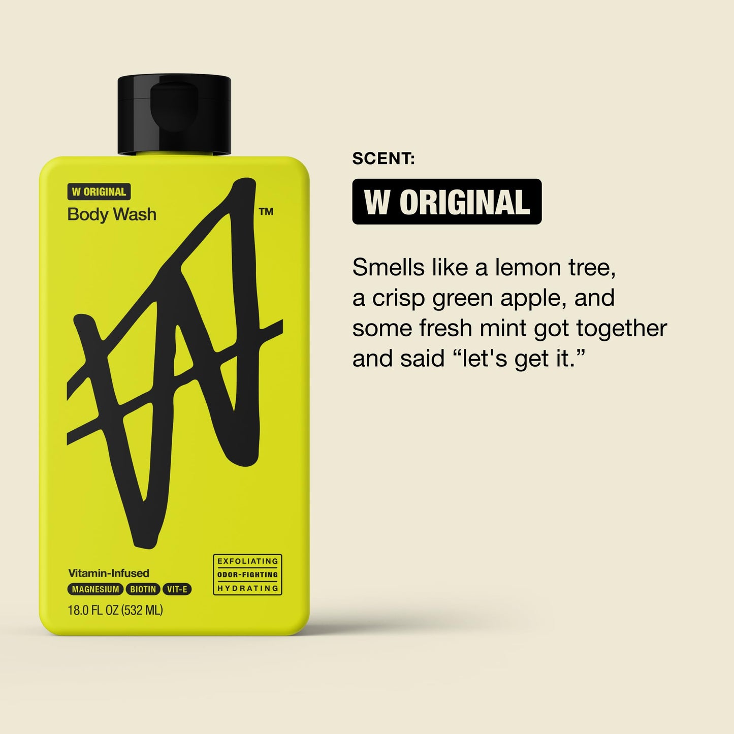 W By Jake Paul Exfoliating Body Wash for Men, Vitamin-Infused, Hydrating Shower Gel, Original, 18 fl oz
