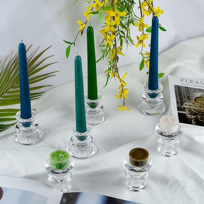 Clear Glass Candlestick Holders, Set of 6 Taper Candle Holders for Wedding, Decoration and Dinning