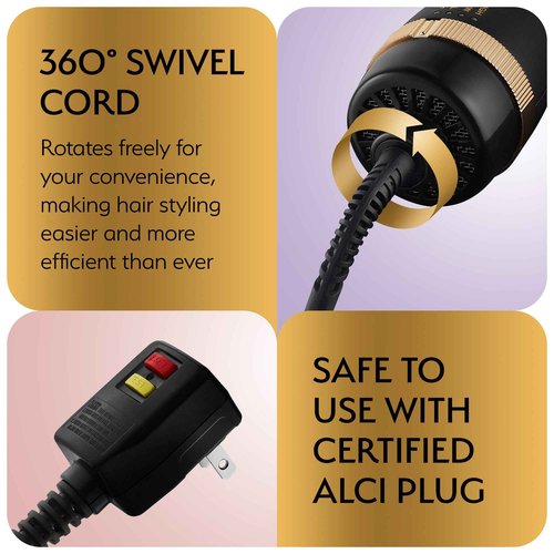 Professional Blowout Hair Dryer Brush, Black Gold Dryer and Volumizer, Hot Air Brush for Women, 75MM Oval Shape (Black Gold)