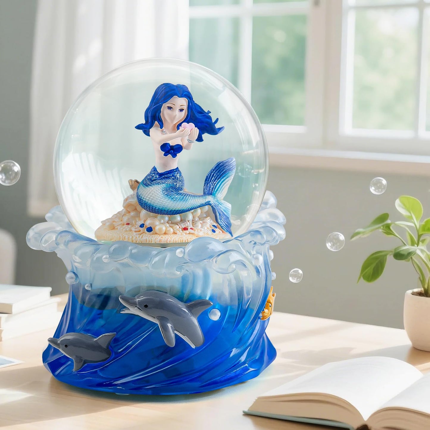 Mermaid Snow Globe Music Box, Ocean Theme Birthday Gift for Girls Daughter Girlfriend Wife Women Mother Day Anniversary Musical Box with Light Play You are My Sunshine