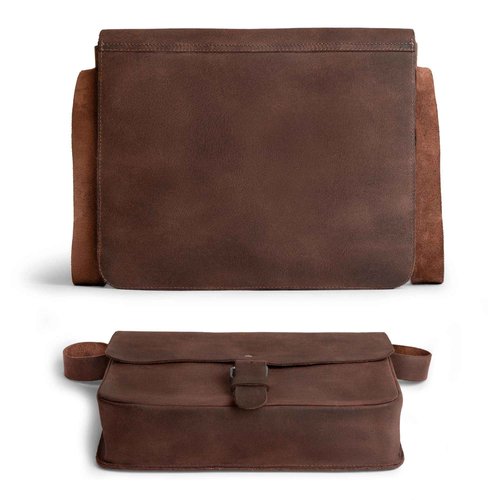 Hide & Drink, Small Messenger Bag, Rectangular Bag with Adjustable Shoulder Strap, Crossbody Bag, Travel Accessory, Full Grain Leather, Handmade, Bourbon Brown