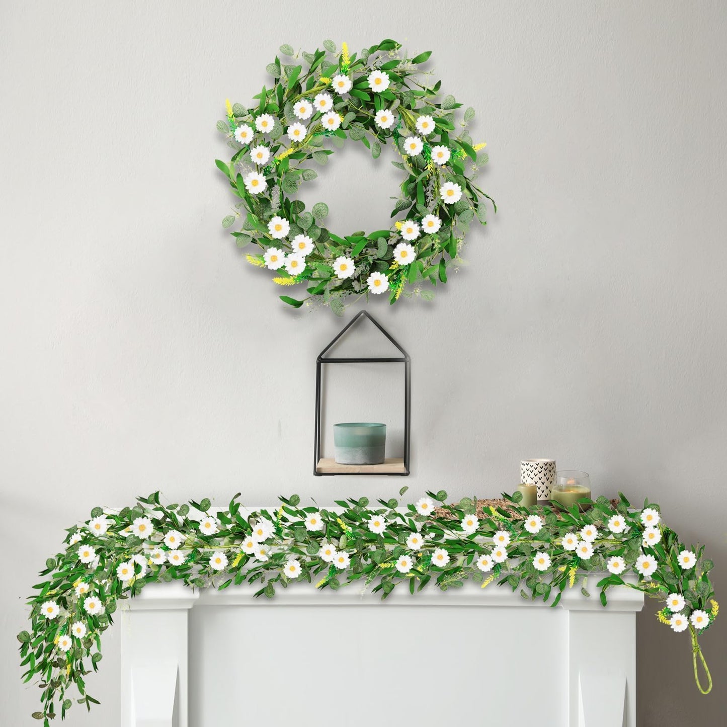 6 Ft White Flower Garland Artificial Summer Spring Faux Daisy Wildflower Floral Garland Spring Wreath for Wedding Arch Porch Stair Table Indoor Door Home All Year Decoration