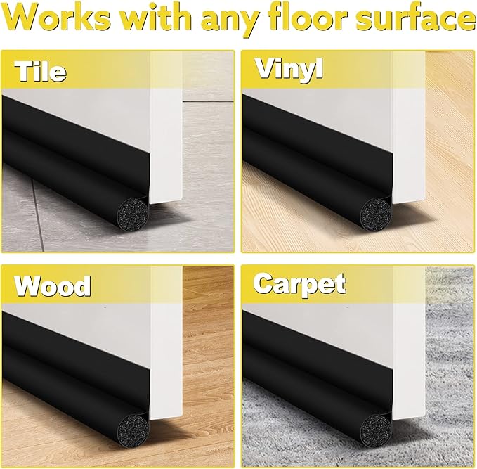 HomeProtect 32 inch Door Draft Stoppers, Adjustable Door Bottom Seals Keep Cold Air Out, Block Noise Light Odor Dust, Soundproof Door Sweep for Bottom of Door Suitable for Interior/Exterior, Black