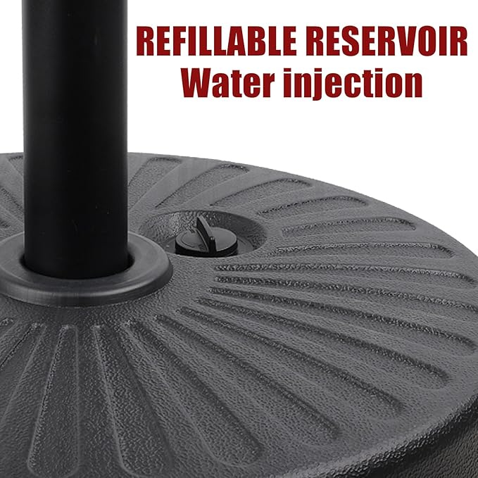 Roixeeds 50LBS Round Umbrella Base Water Filled with Steel Umbrella Holder, Heavy Duty Fillable Umbrella Base Stand for Outdoor, Patio, Lawn, Garden (Black) (Stripes)