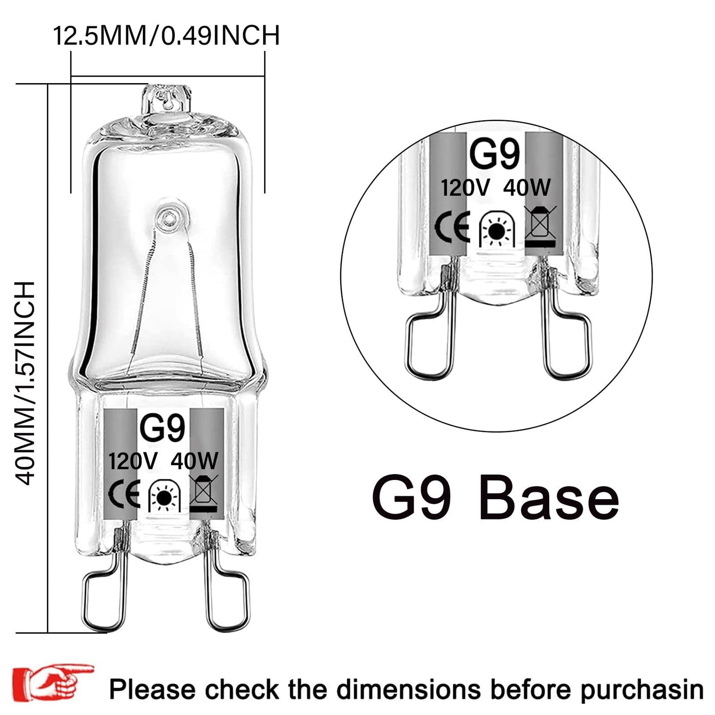 Lacnooe G9 Halogen Bulb 40 Watt 120 Volt Dimmable T4 JCD Type Bi-Pin Base for Chandeliers, Pendants, Cabinet Lights, Landscape Lights Replacement, Warm White (10 Pack)