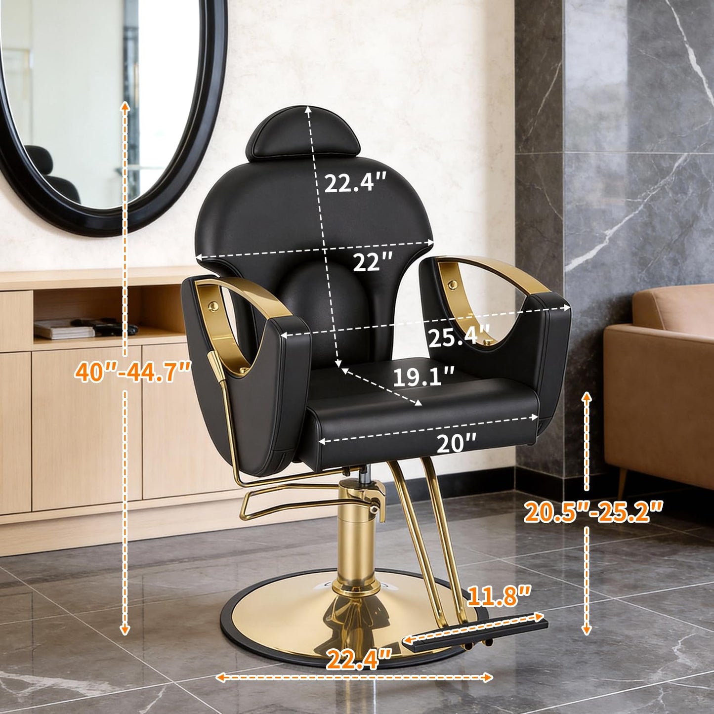 FDW Professional Salon Chair, Hydraulic Barber Chair with Reclining Backrest, Height Adjustable Salon Styling Chair with Headrest, Armrest & Footrest for Barber Shop, Tattoo & Spa