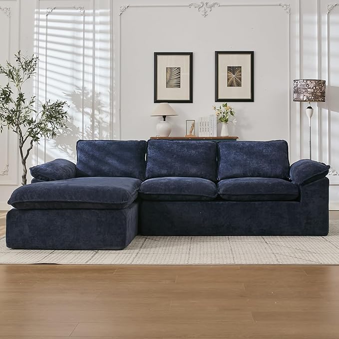 YAAREE 105.6โL Shape Modular Sectional Couch for Living Room, Modern Cloud Sectional 3 Seat Sofa with Oversized Chaise, Woven Texture Upholstery Boneless Couch (Blue, Left Facing Chaise)