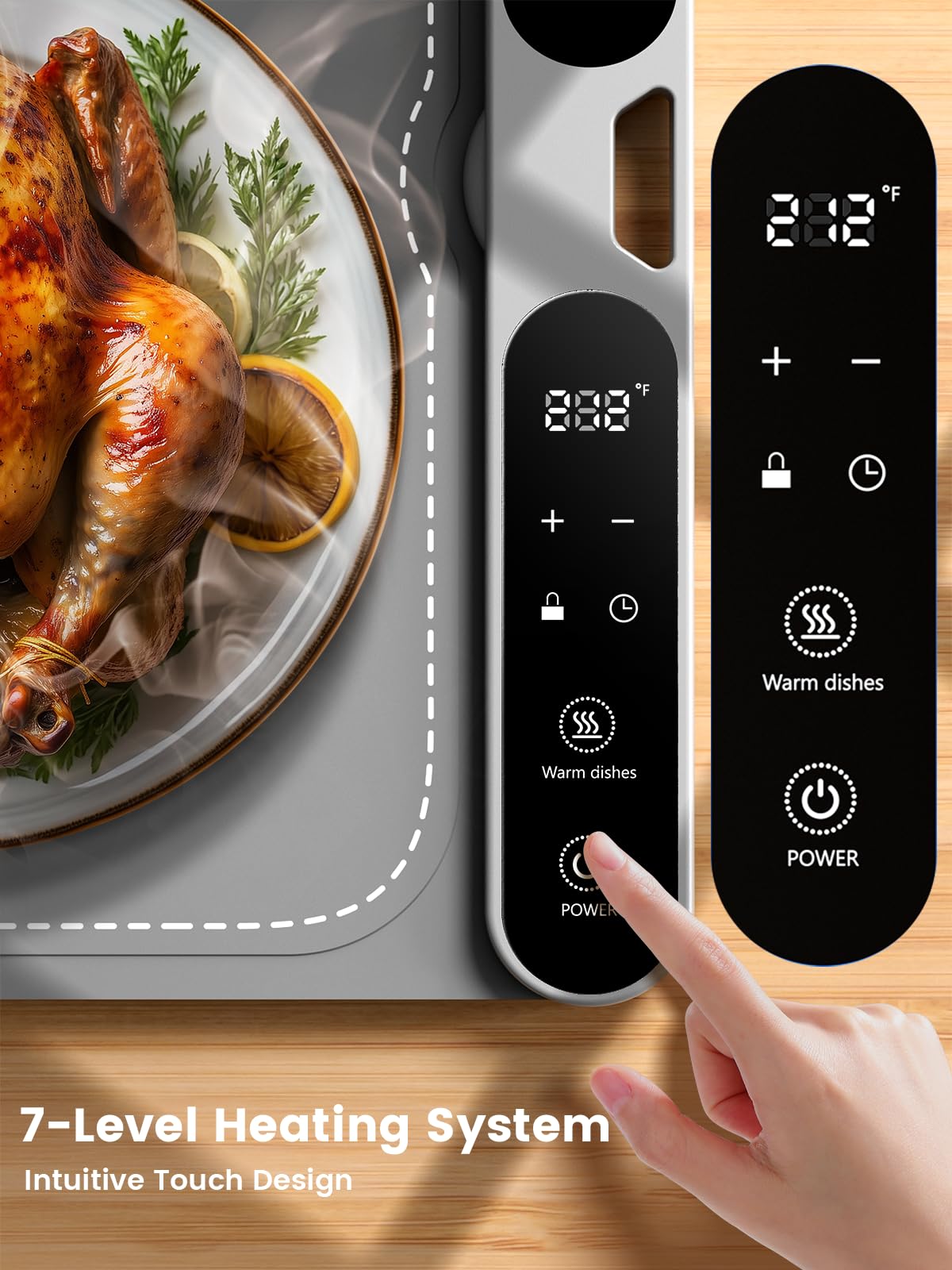 Food Warming Mat Electric Heating - Portable Silicone Warming Tray with 7 Temperature Settings and 8 Hours Timer for Party Buffet Home Travel Kitchen (23.6"x15",Gray)