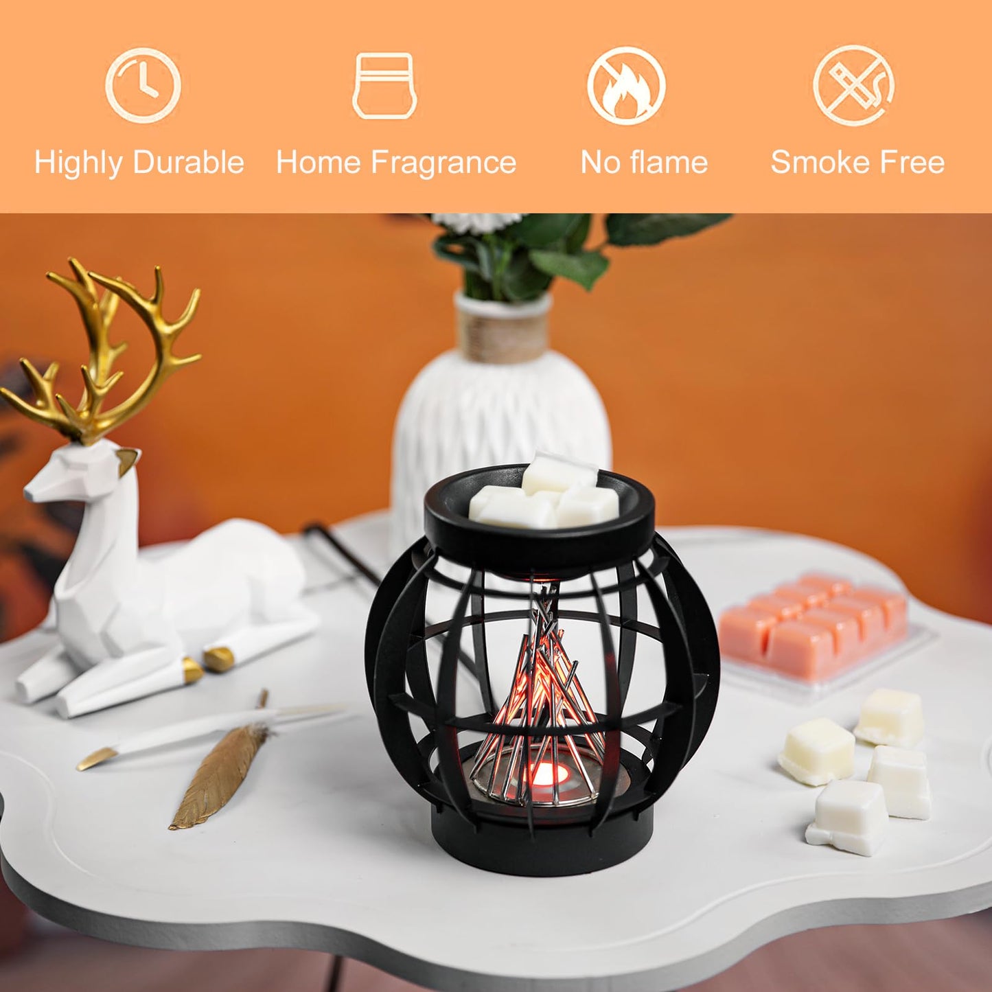 GXD Campfire Wax Warmer,Full Metal Wax Melt Warmer,Wax Warmer with Breathing Light,Wax Warmer for Scented Wax,Candle Wax Burner Fragrance Warmer for Home Decor Office,Birthday Gifts(timing switch)