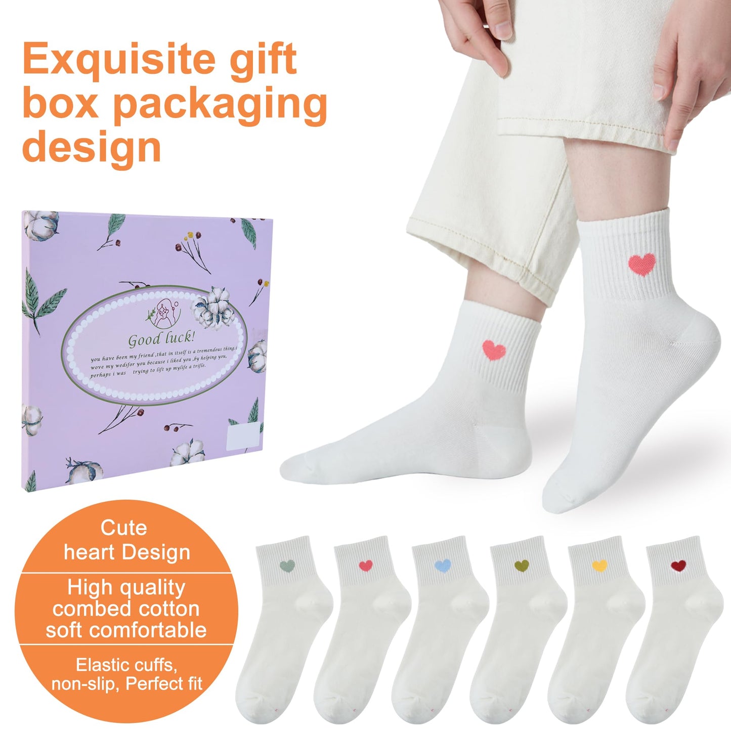 inhees Women's Cute Ankle Crew Socks - Novelty Fun Heart Cotton Casual Athletic Running Socks 6Pairs With Gift Box