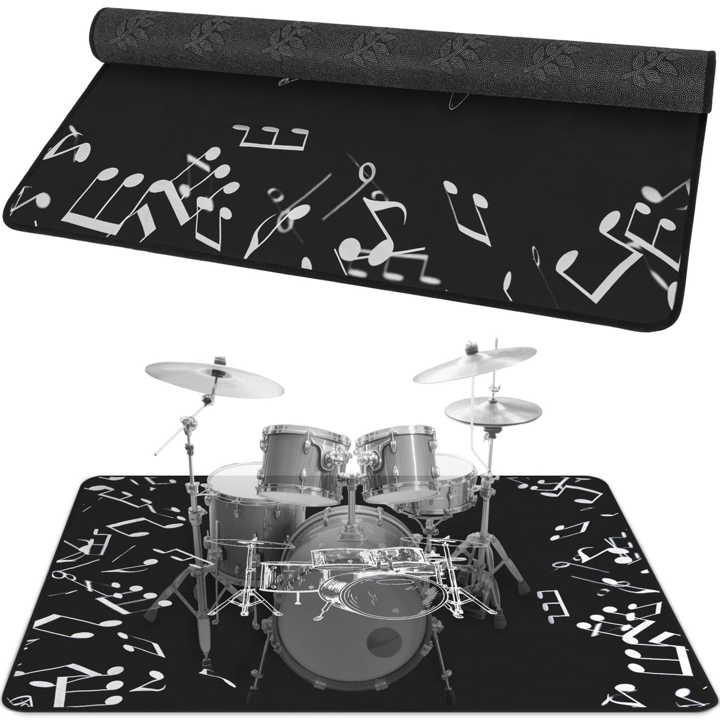 5.3Ft x 6.6Ft Drum Mat Drum Carpet Tightly Woven Fabric with Non-Slip Grip Bottom Drum Rug for Bedroom, Studio, Apartment, Sound