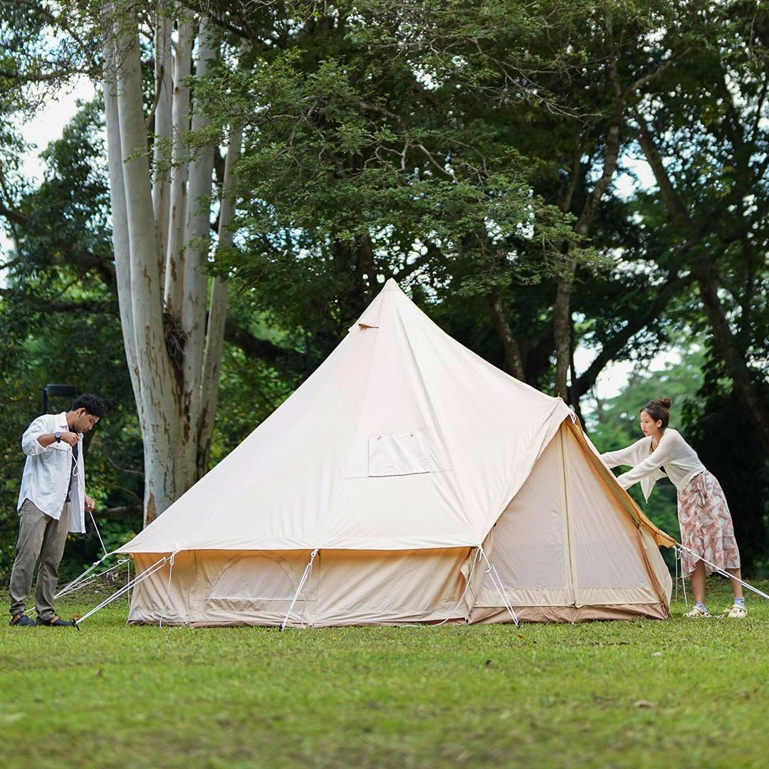Trend Tents 4M Canvas Bell Tent β 200GSM Poly-Cotton, Stove Jack, Sewn-in Groundsheet, Galvanized Steel Poles, Waterproof & UV-Resistant, 4-Season, Fits 4-6 People β Glamping, Family Camping