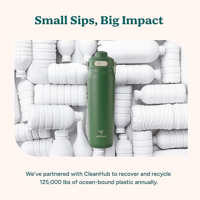 REDUCE Aura Vacuum Insulated 26 oz Water Bottle - Leak-Proof & Chug Spout for Quick Hydration - Keeps Drinks Cold for 30 Hours - Removable Handle for Travel or Gym - Soft Sit Base - Fairway Green