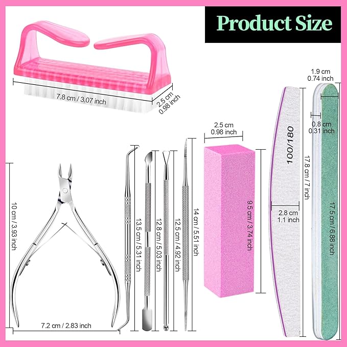 FANDAMEI Nail Care Kit, Nail Files 100/180, Nail Buffer Block, Cuticle Nippers, Cuticle Trimmer, Cuticle Pusher, Nail Tools, Nail Kit, Pedicure & Manicure Tools, Nail Prep Kit, Manicure Kit for Women