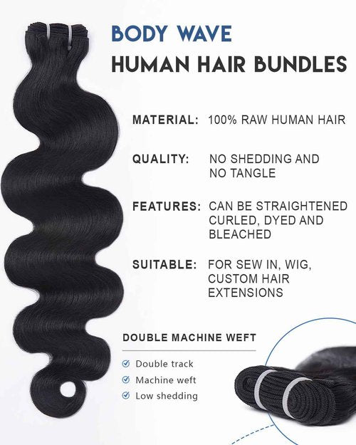 Lucklady 16A Raw Bundles Human Hair Body Wave, 22 Inch Body Wave Bundles Human Hair, Triple Lifespan Virgin Remy hair